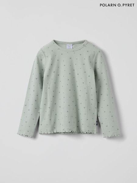 Polarn O. Pyret Green Heart Print Ribbed Top (H96714) | 119 QAR