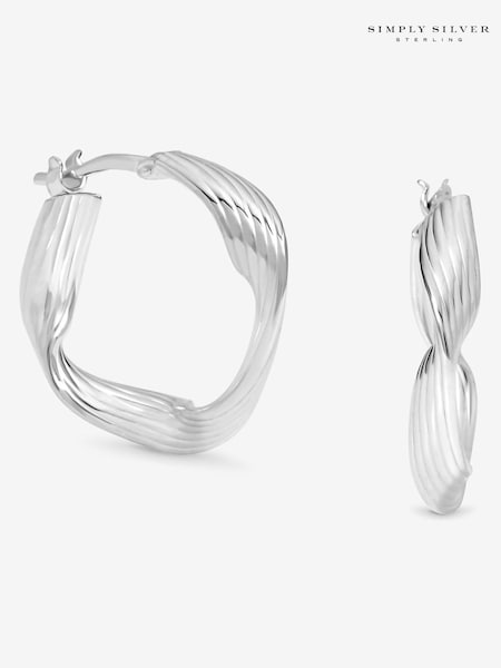 Simply Silver Silver Tone Sterling 925 Polished Soft Diamond Cut Twist Hoop Earrings (H96865) | €46