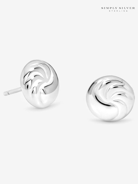 Simply Silver Silver Tone Sterling 925 Polished Textured Ridged Stud Earrings (H96873) | €25