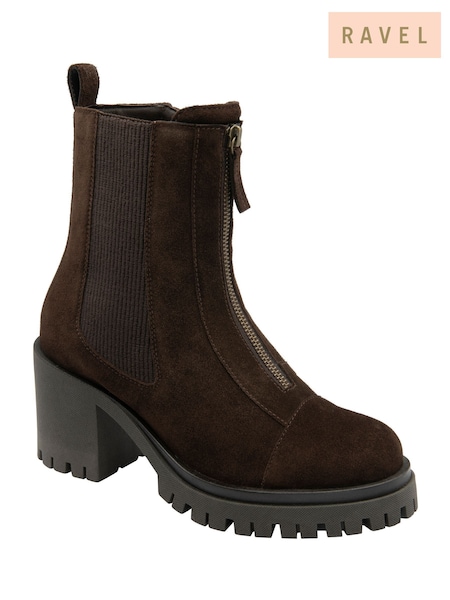 Ravel Brown Suede Zip-Up Ankle Boots (H96880) | €126