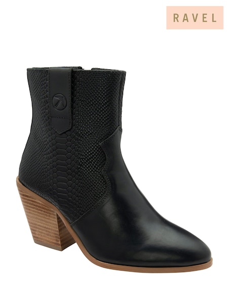 Ravel Black Leather Heeled Ankle Boots (H96896) | €125
