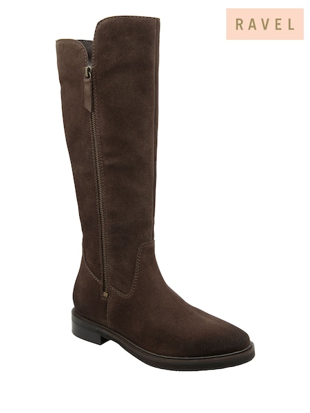 Ravel Brown Suede Knee High Boots (H96908) | €165