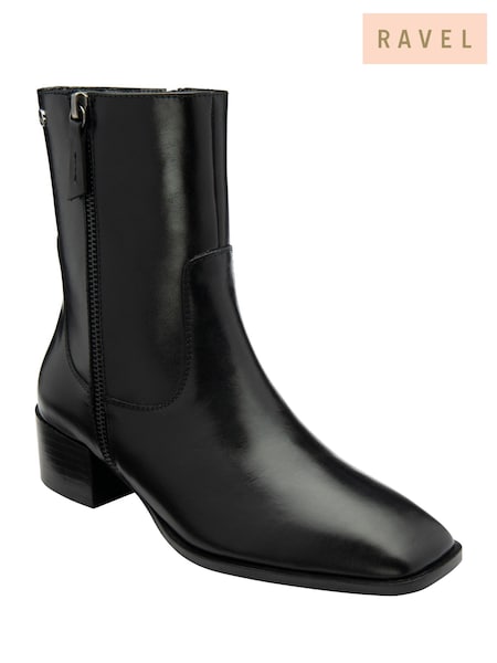 Ravel Black Leather Square Toe Ankle Boots (H96911) | €126