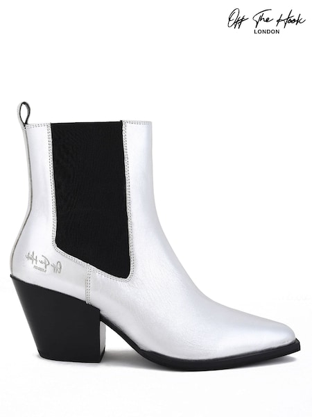Off The Hook Silver Marlow Western Ankle Leather Boots (H96962) | AED291