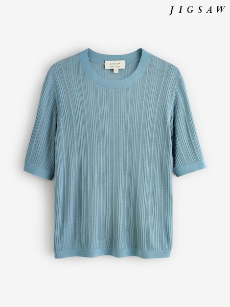 Jigsaw Blue Fine Pointelle Cable T-Shirt (H97032) | €113