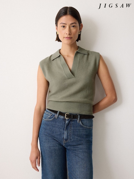 Jigsaw Green Wool Cashmere Blend Collar Top (H97043) | €113