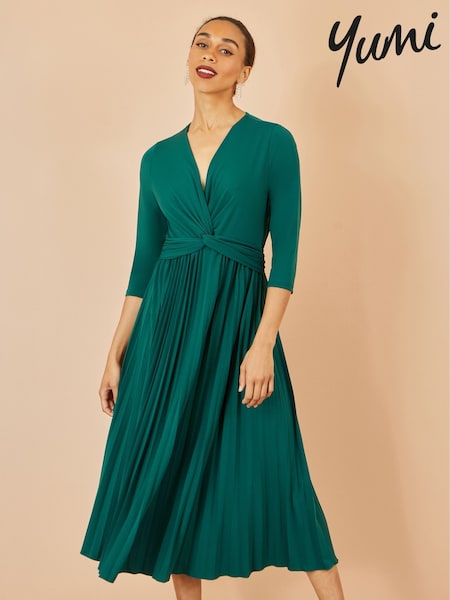 Yumi Green Jersey Knot Waist Pleated Midi Dress (H97045) | €89