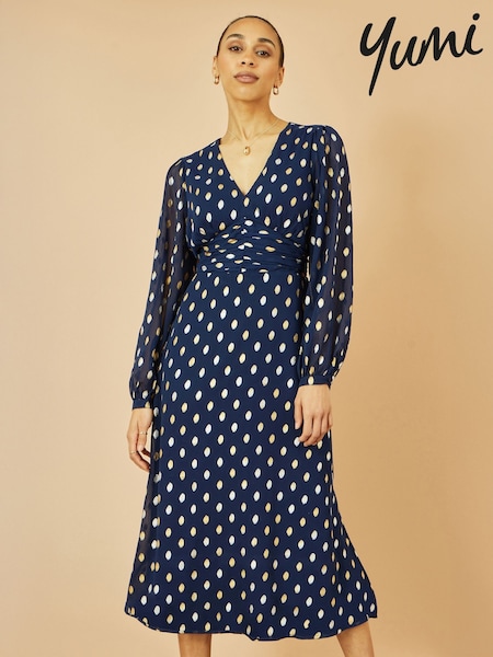 Yumi Blue Foil Print Midi Dress (H97046) | €83