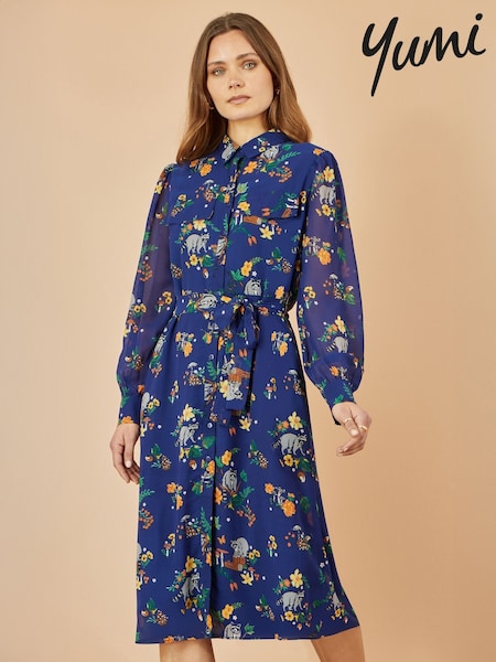 Yumi Blue Recycled Raccoon Print Shirt Midi Dress (H97056) | €77