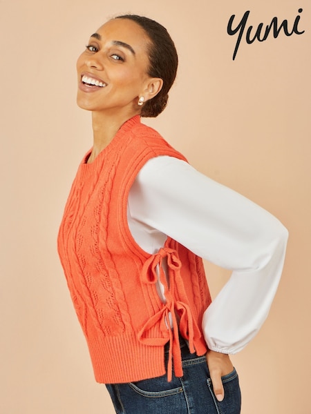 Yumi Flower Cable Knit Tie Side Pullover Jumper (H97061) | R$ 445