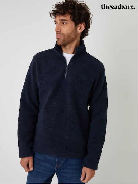 Threadbare Blue Quarter Zip Borg Sweatshirt (H97295) | €37