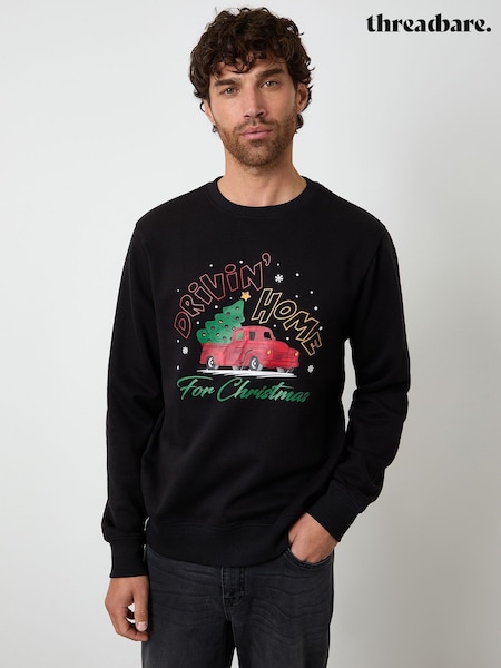 Threadbare Black Christmas Graphic Print Crew Neck Sweatshirt (H97305) | €37