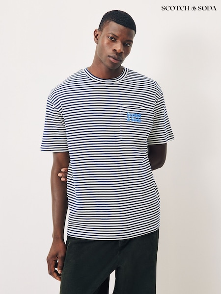 Scotch & Soda Blue Double Face Jersey Pocket T-Shirt (H97331) | 247 QAR