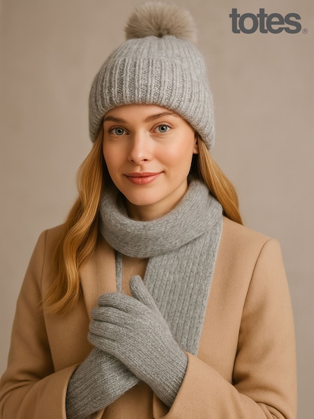 Totes Grey Toasties Ladies Knitted Hat Scarf and Gloves Gift Set (H97336) | €44