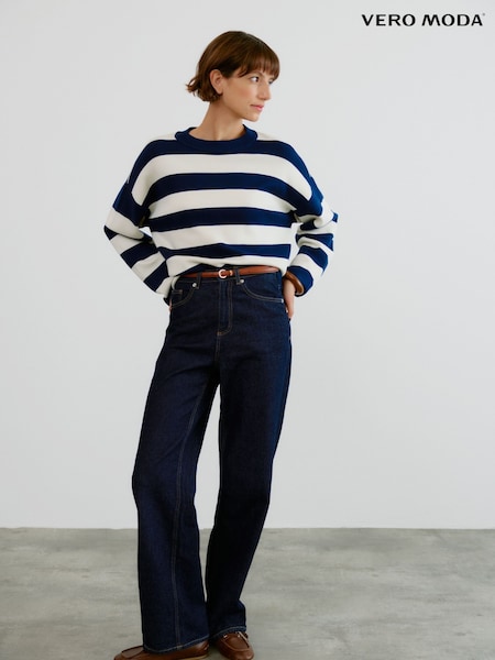 VERO MODA Blue Long Sleeve Round Neck Stripe Jumper (H97362) | €49