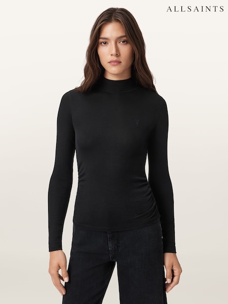 AllSaints Black Rina Long Sleeve Roll Neck T-Shirt (H97405) | €73