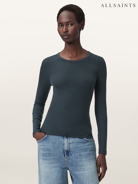 AllSaints Blue Rina Long Sleeve Crew Neck T-Shirt (H97420) | 243 QAR