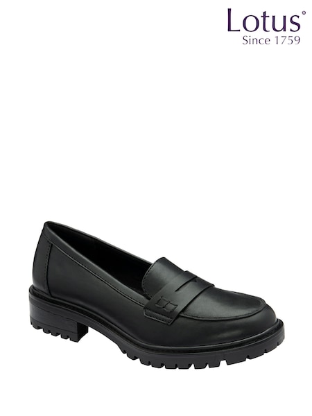 Lotus Black Block Heel Loafers (H97530) | €73