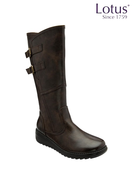 Lotus Brown Flat Mid-Calf Boots (H97542) | €106