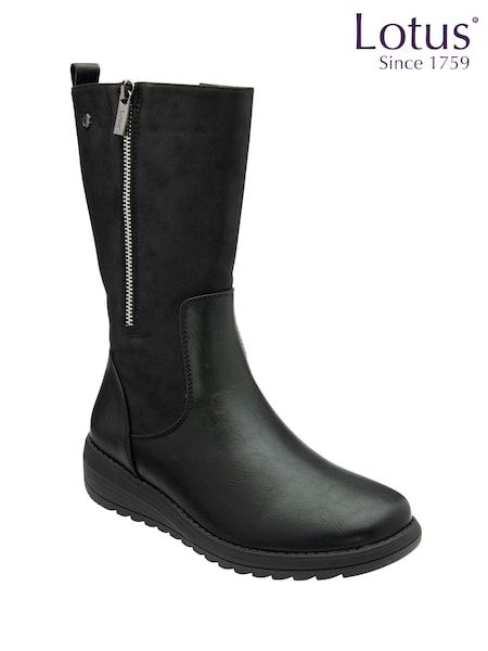 Lotus Black Flat Mid Calf Boots (H97548) | €106