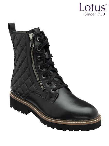Lotus Black Quilted Ankle Boots (H97581) | €119