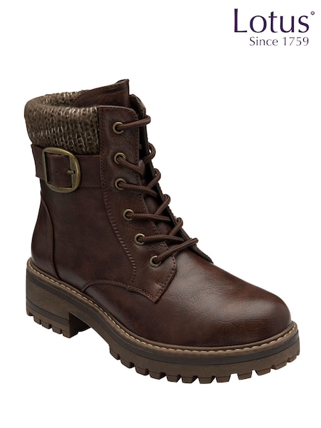 Lotus Brown Lace-Up Ankle Boots (H97583) | €83