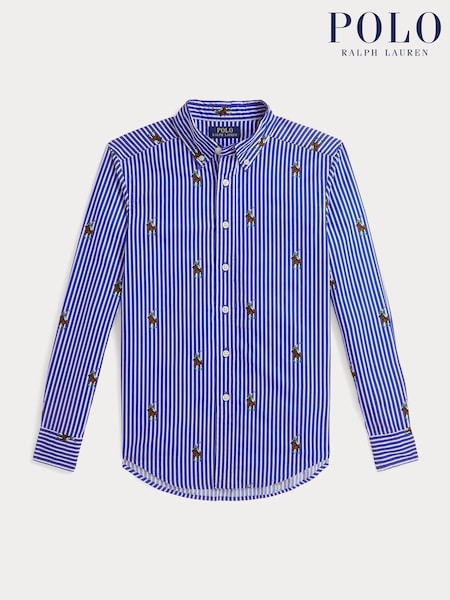 Polo Ralph Lauren Blue Boys Stripe Pony Player Poplin Shirt (H97613) | €166 - €183