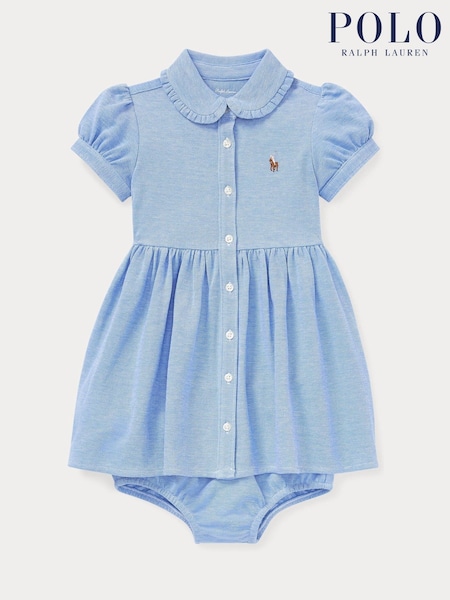 Polo Ralph Lauren Blue Baby Seersucker Collared Dress and Bloomer Set (H97627) | R$ 840