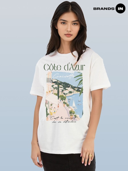أبيض - Brands In Travel Cote DAzur Graphic T-Shirt (H97664) | ‏94 ر.ق.