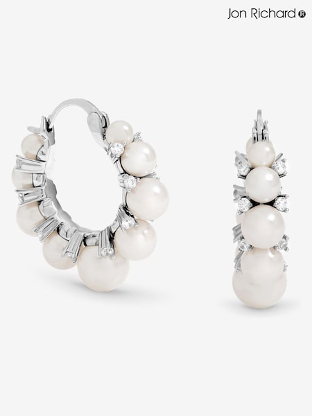 Jon Richard Silver Tone Pearl Crystal Hoop Earrings (H97704) | €33