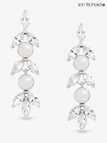 Jon Richard Silver Tone Pearl Crystal Leaf Drop Earrings (H97708) | €37