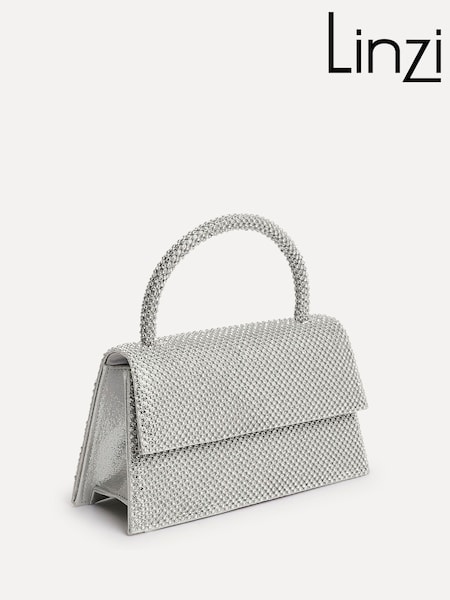 Linzi Silver Desire Embellished Clutch Bag With Top Handle (H97747) | kr723