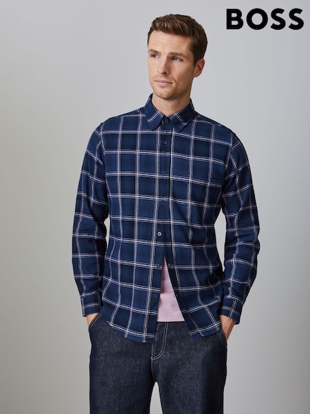 BOSS Blue Rickert Check Flannel Shirt (H97941) | AED577