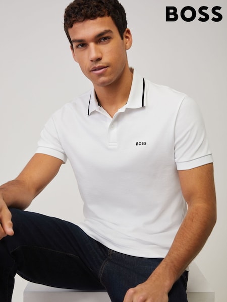 BOSS White Paddy Quarter Zip Polo Shirt (H97985) | €130