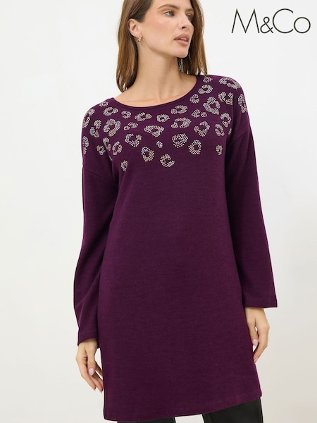 M&Co Purple Animal Embellished Tunic Jumper (H97999) | €55