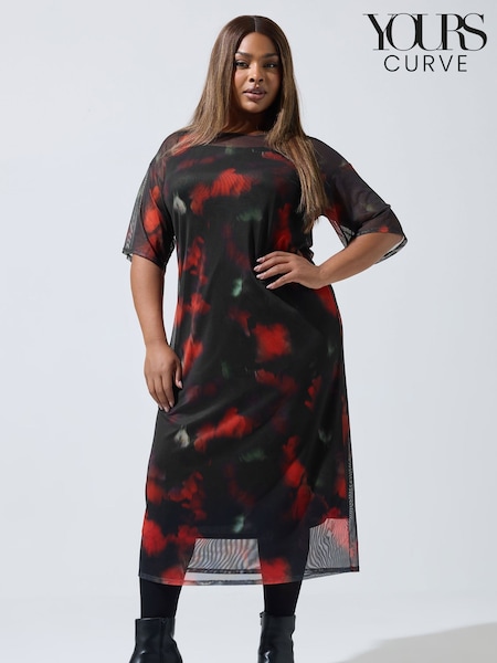 Yours Curve Limited Mesh Floral Blur Dress (H98014) | R$ 365