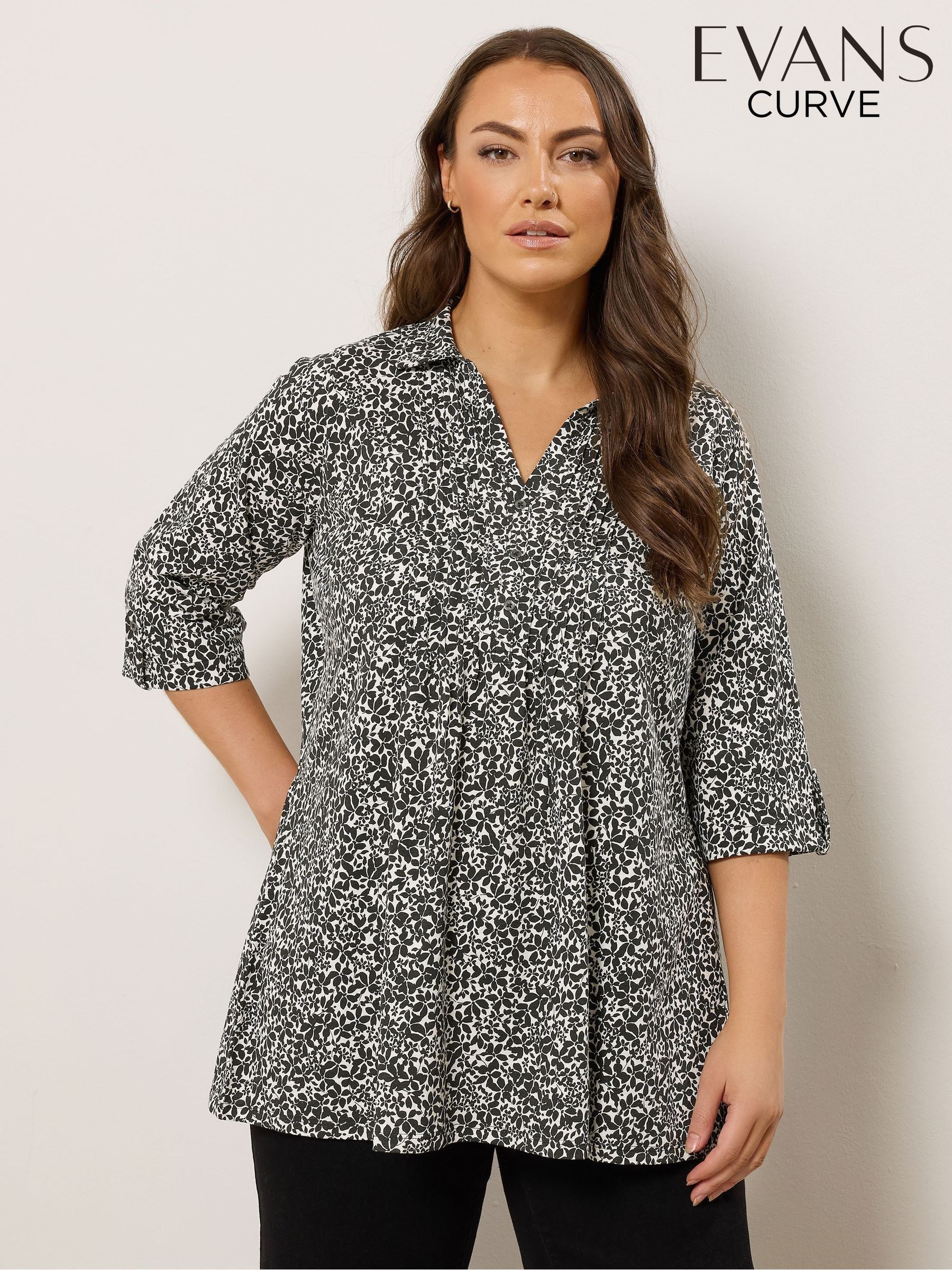 トップス SEA FLORAL EYELET RIBBED HENLEY NECK TEE Girls Long Sleeve Floral Print Ribbed Ruched Top - WHITE