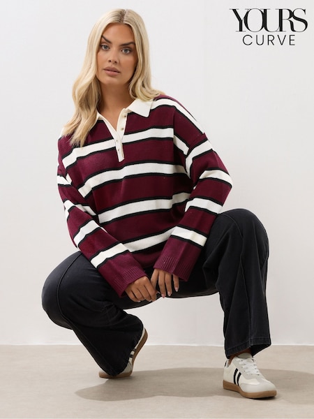 Yours Curve Rugby Collar Stripe Jumper (H98030) | R$ 305