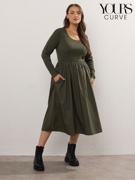 Yours Curve Green Ribbed Mix Midaxi Dress (H98032) | €45