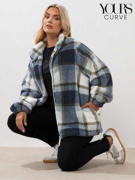 Yours Curve Blue Zip Through Feather Fleece (H98036) | €39