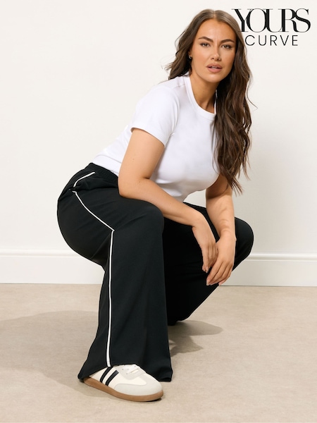 Yours Curve Black Scuba Sporty Wide Leg Trousers (H98047) | €41
