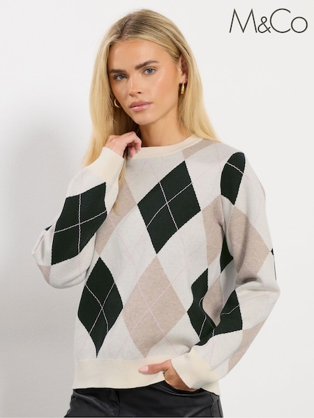 M&Co Natural Petite Argyle Jumper (H98052) | €48