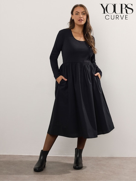Preto - Yours Curve Ribbed Mix Midaxi Dress (H98053) | R$ 335