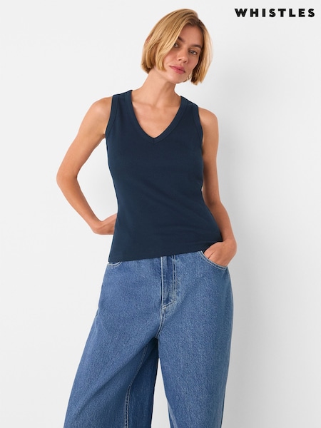 Whistles Blue Ellis V-Neck Jersey Vest (H98119) | 193 QAR