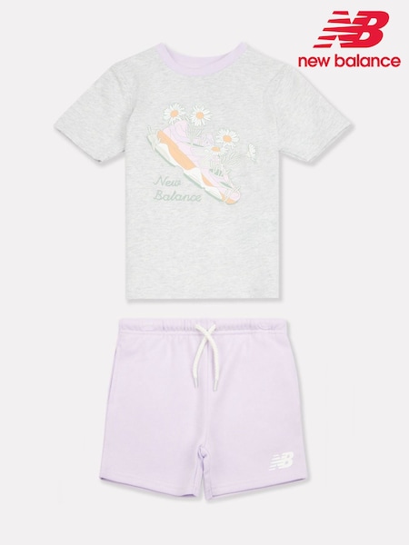 New Balance Grey Jersey Flower Shoe Graphic T-Shirt and FT Shorts Set (H98182) | €50