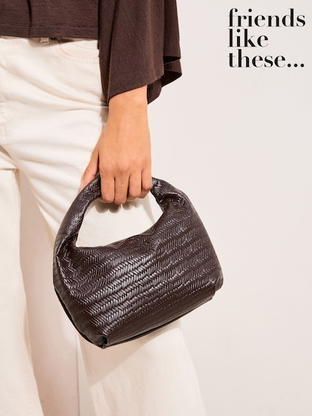 Friends Like These Chocolate Brown Brown Weave Knot Handle Clutch Bag (H98190) | LEI 209