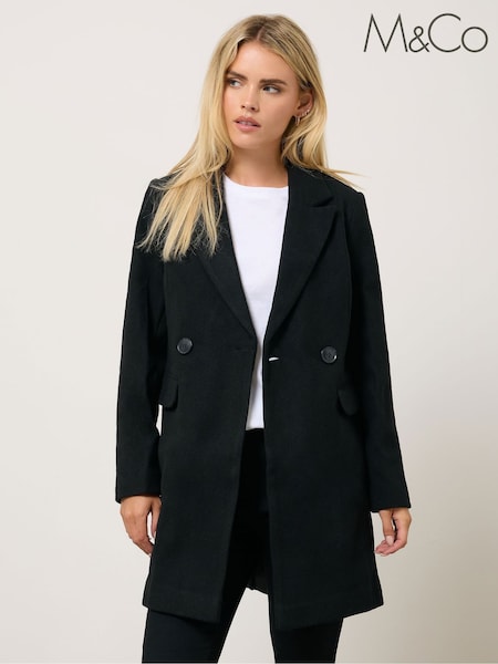 M&Co Black Petite Double Breasted Mid Length Coat (H98240) | R$ 690