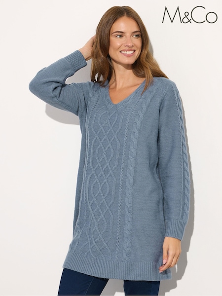 M&Co Blue V Neck Cable Tunic Jumper (H98243) | R$ 385