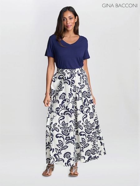 Gina Bacconi Debbi Blue Floral Skirt (H98281) | ‏344 د.إ.‏