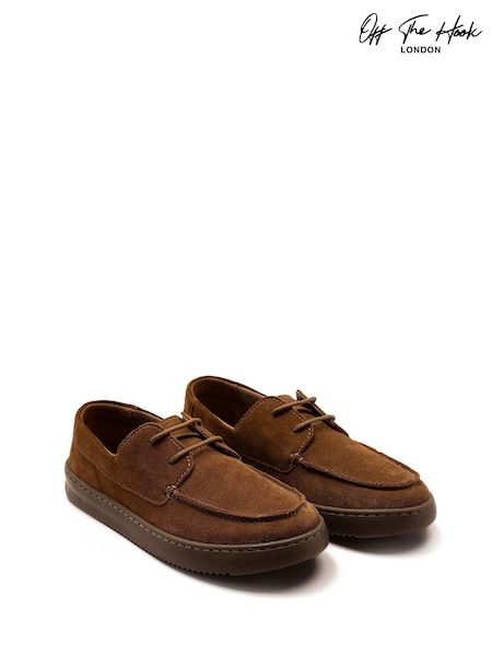 Off The Hook Brown Eddie Suede Leather Lace-Up Casual Boat Shoes (H98333) | AED198